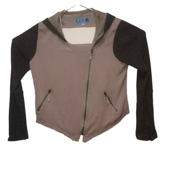 Buttons Women's Large Hooded Jacket Long Sleeves Hoodie Zip Front Brown Tops L - Picture 2 of 13